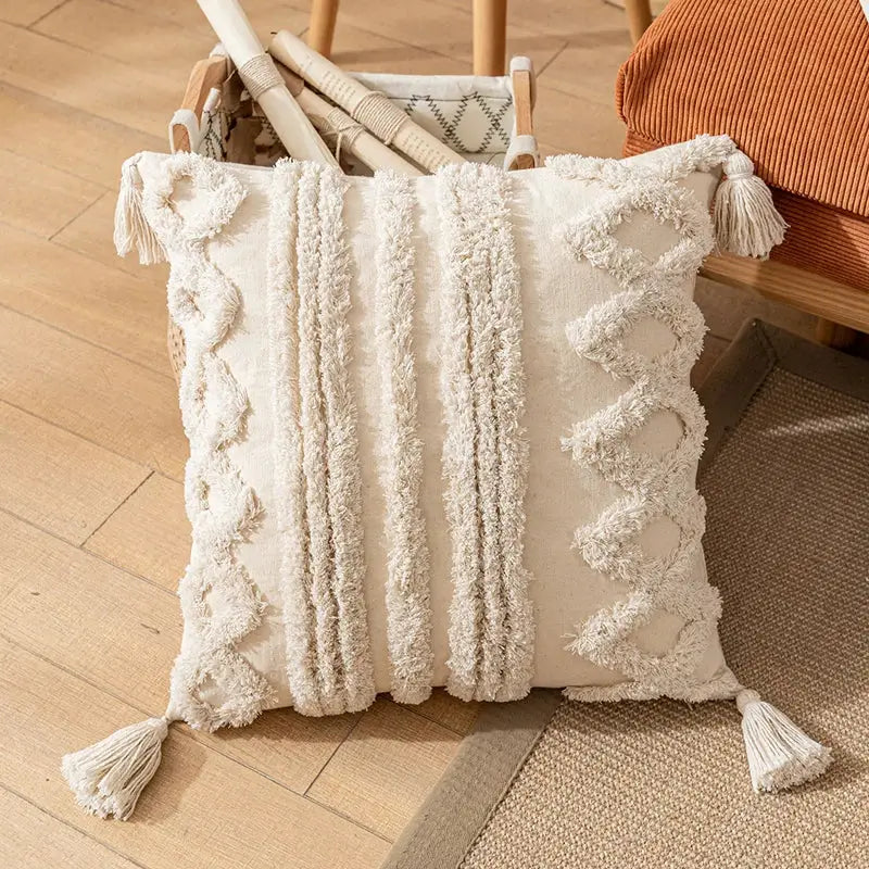 Cream Textured Cotton Pillow