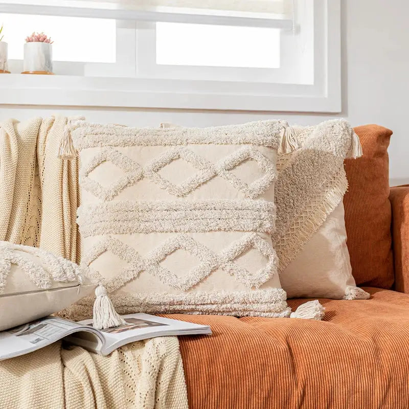 Cream Textured Cotton Pillow
