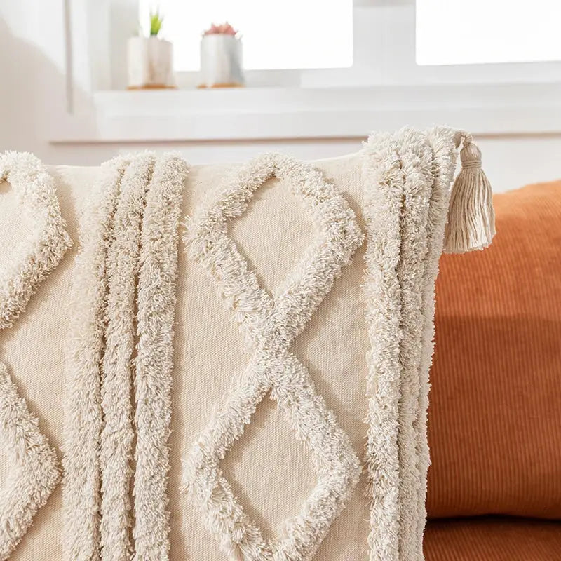 Cream Textured Cotton Pillow
