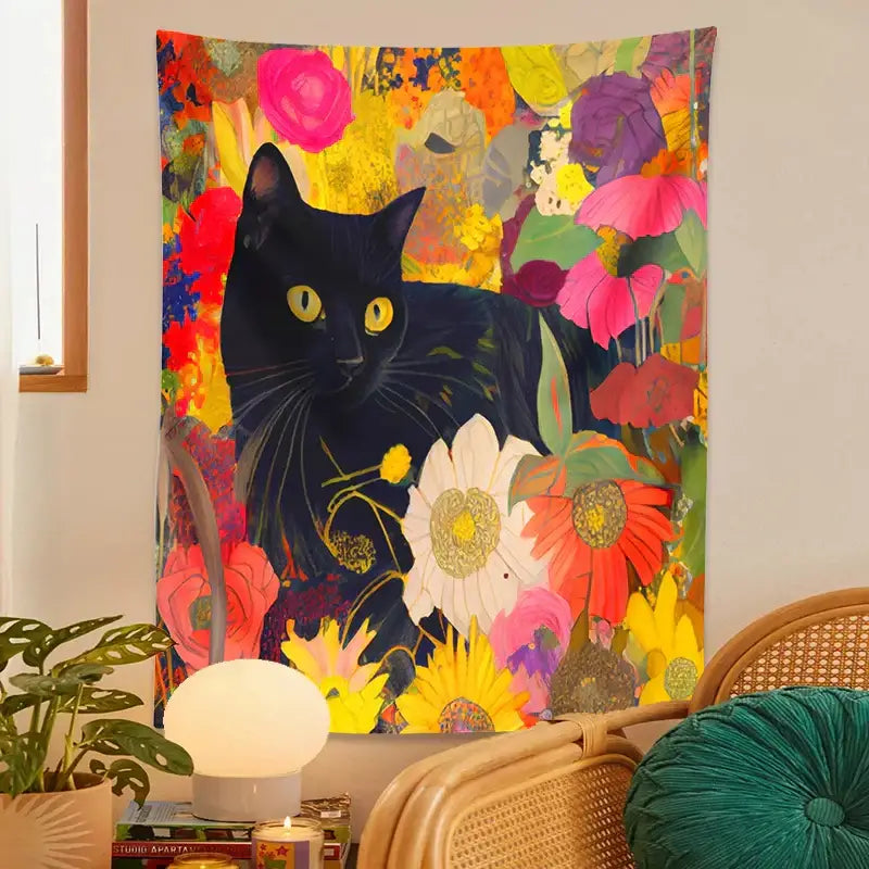 Black Cat Floral Poster