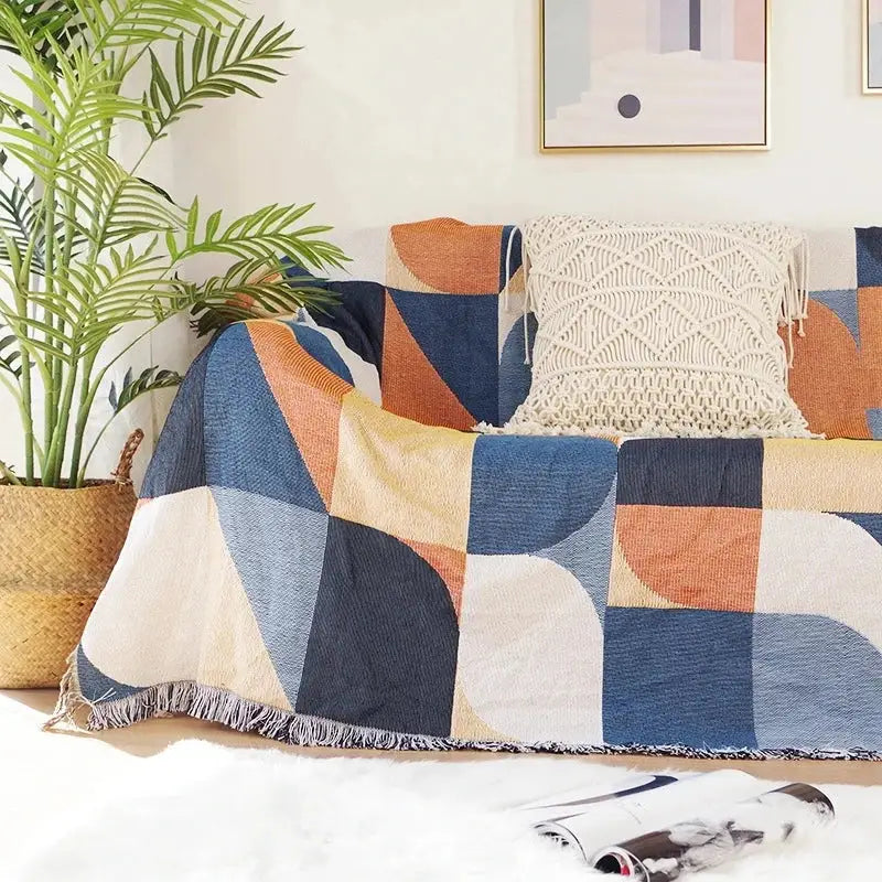 Cream Geometric Throw Blanket