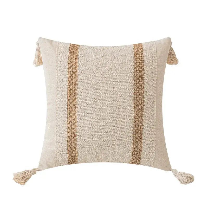 Cream Red Tassel Pillow