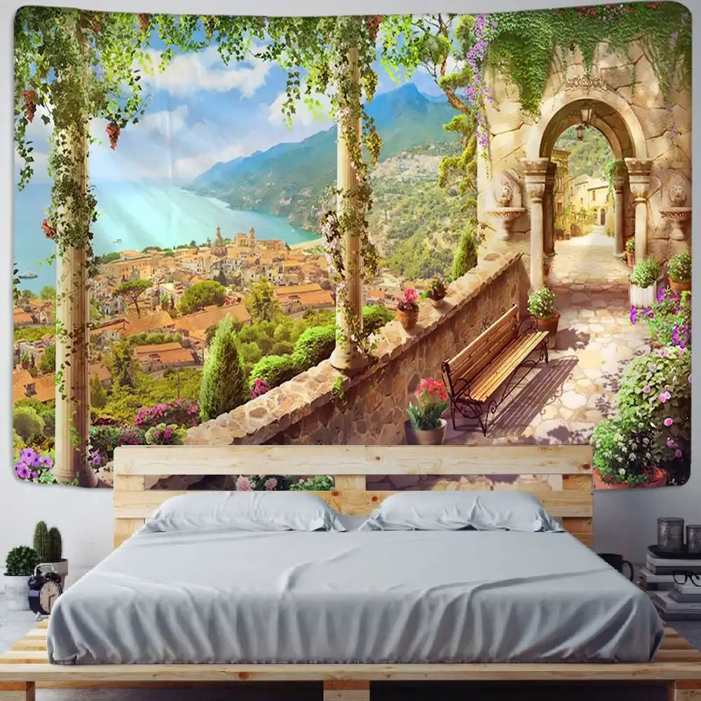Green Boho Plant Tapestry