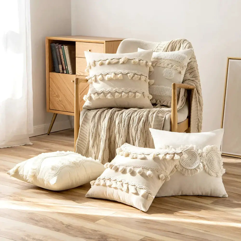 Ivory Pompom Lace Pillow