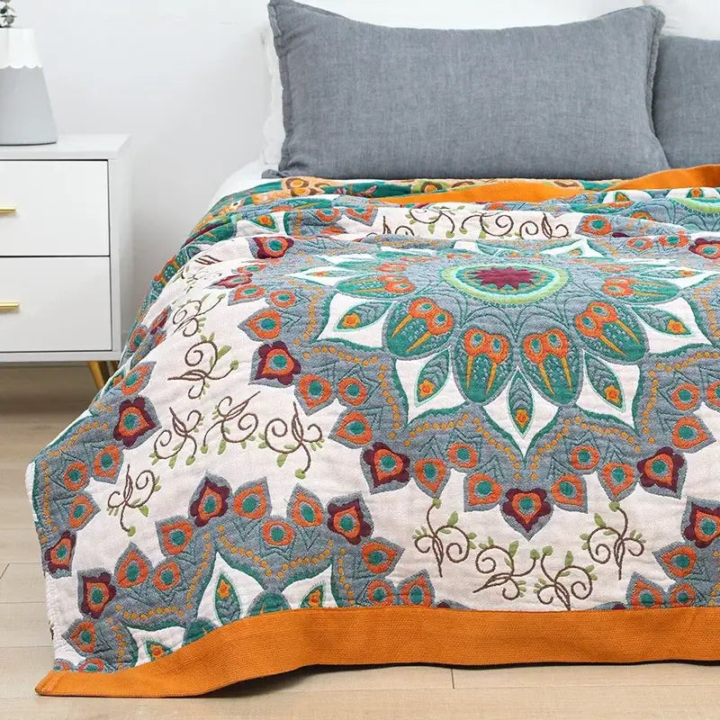 Teal Orange Mandala Blanket