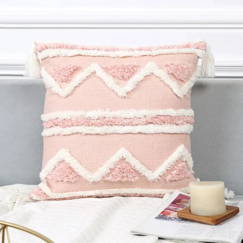 Pink White Tufted Pillow Cover