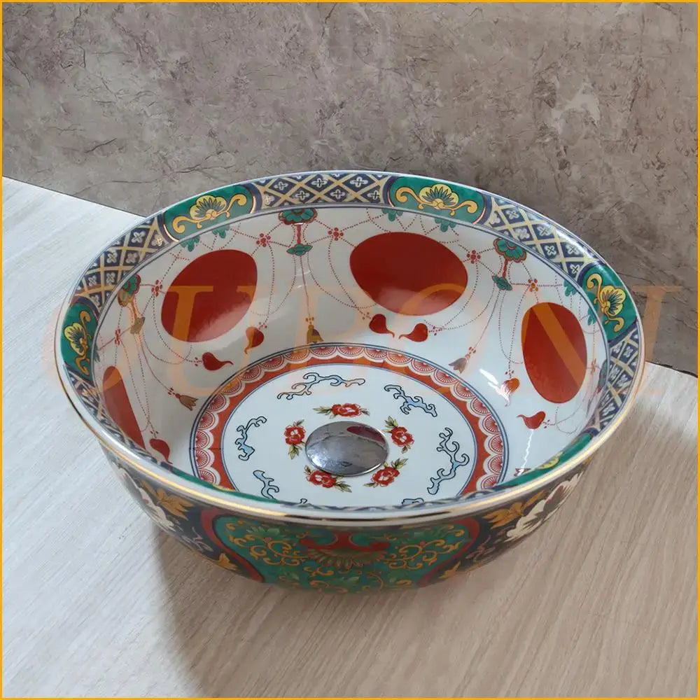 Floral Ceramic Bathroom Sink