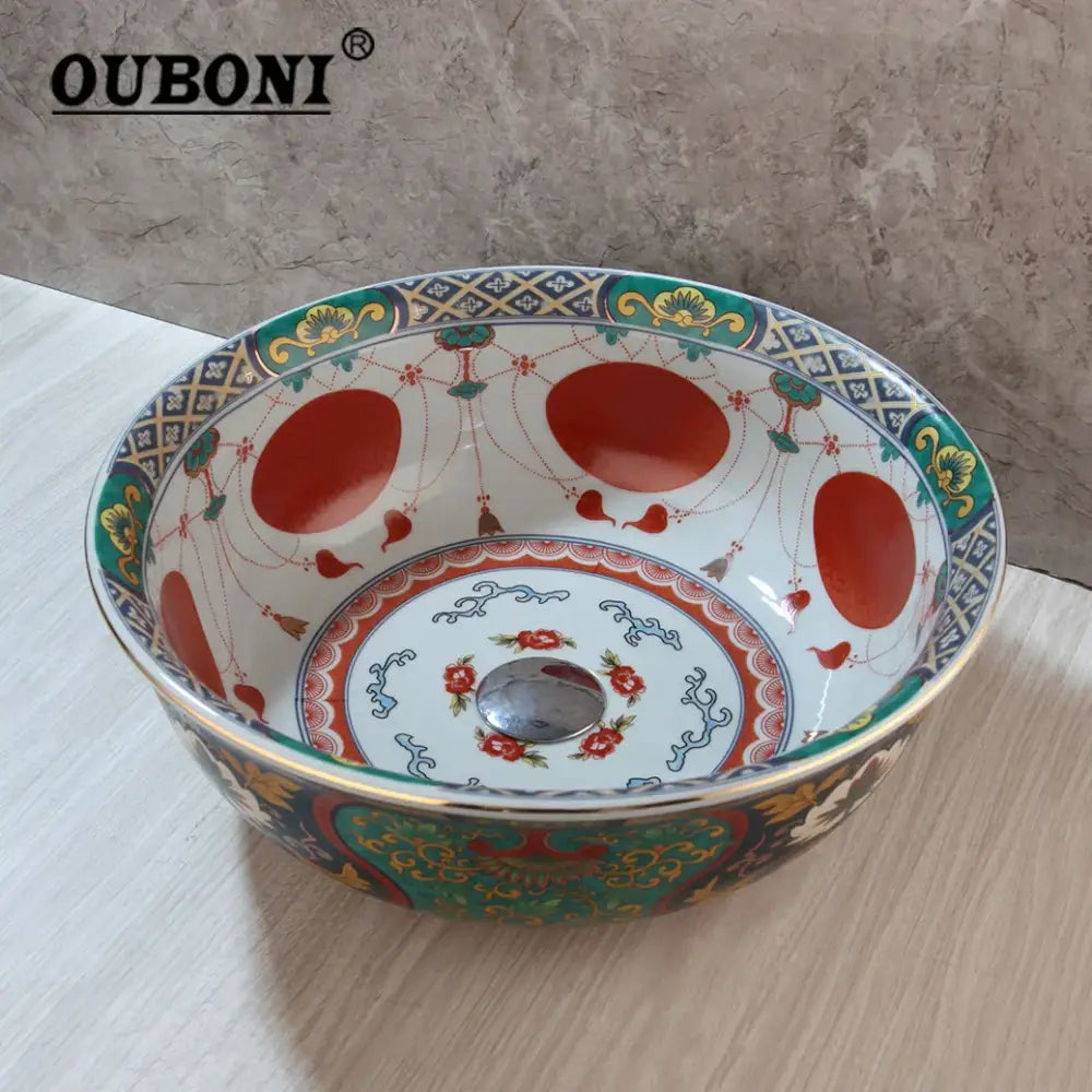 Floral Ceramic Bathroom Sink