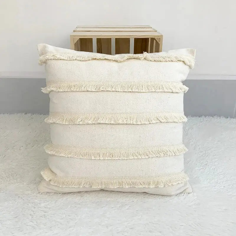 Beige Linen Tassel Cushion