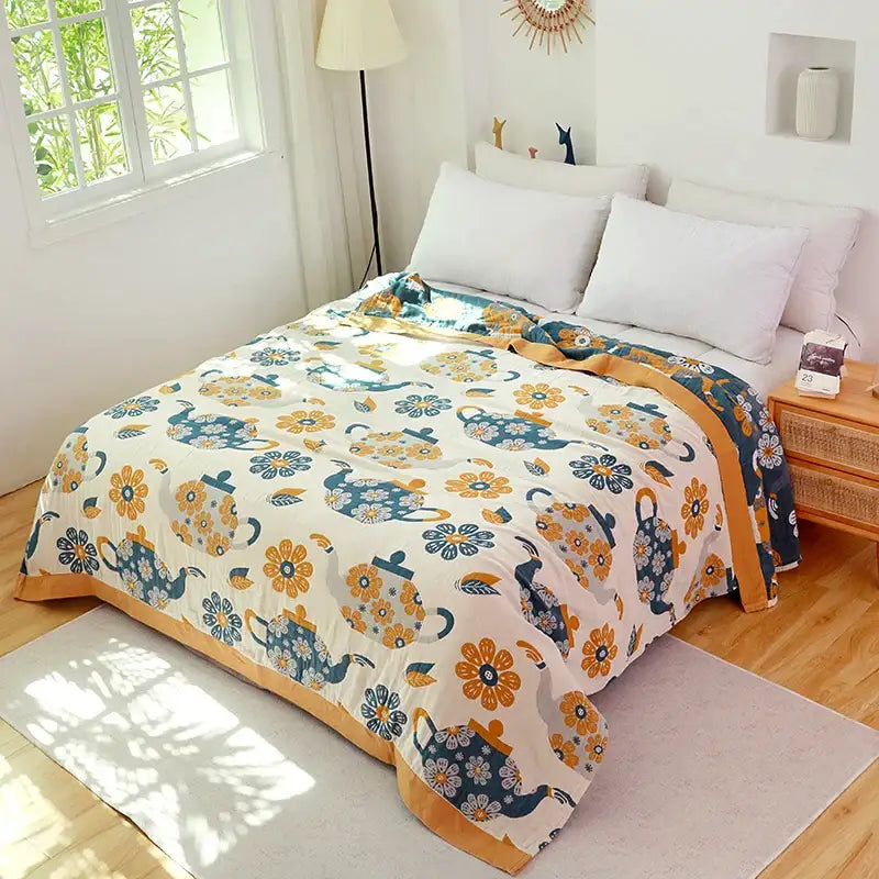 Teal Gold Cotton Throw