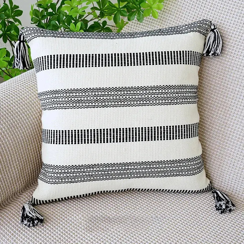 Black White Fringed Pillowcase