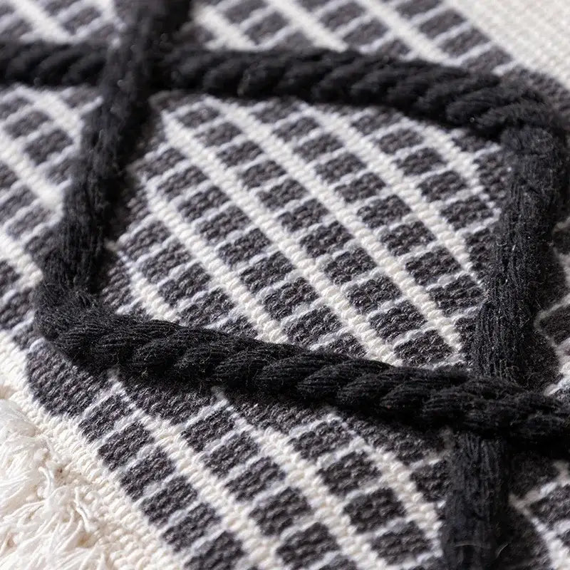 Black White Fringed Pillowcase