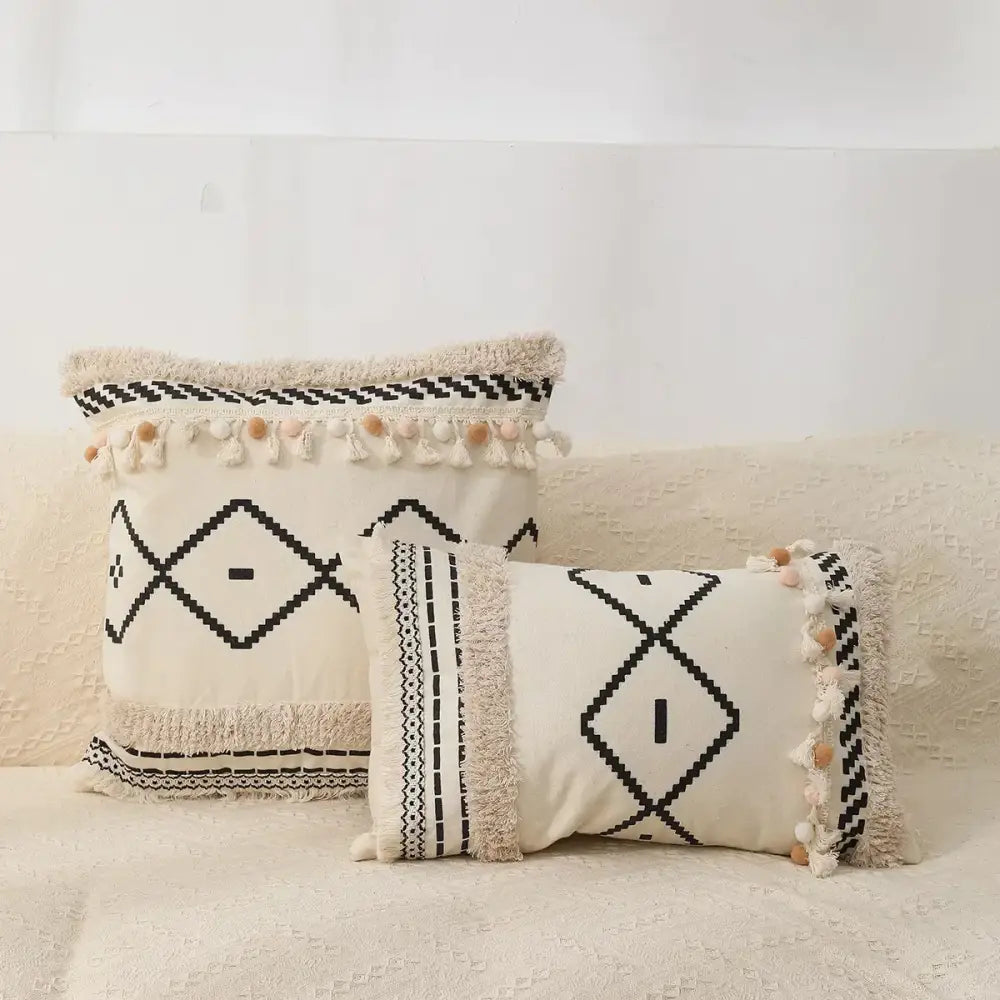 Black White Fringed Pillowcase
