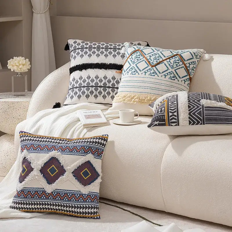 Black White Fringed Pillowcase