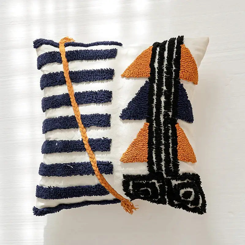 Navy Orange Tufted Pillow