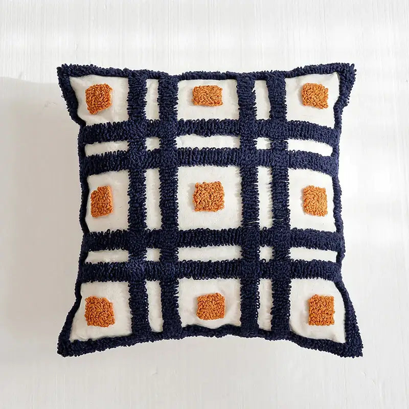 Navy Orange Tufted Pillow