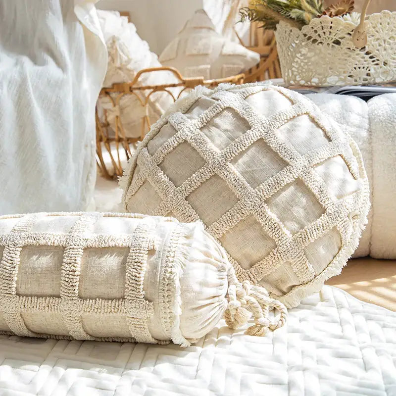 Woven Cushion Cover Cream Boho Living Room Pillow