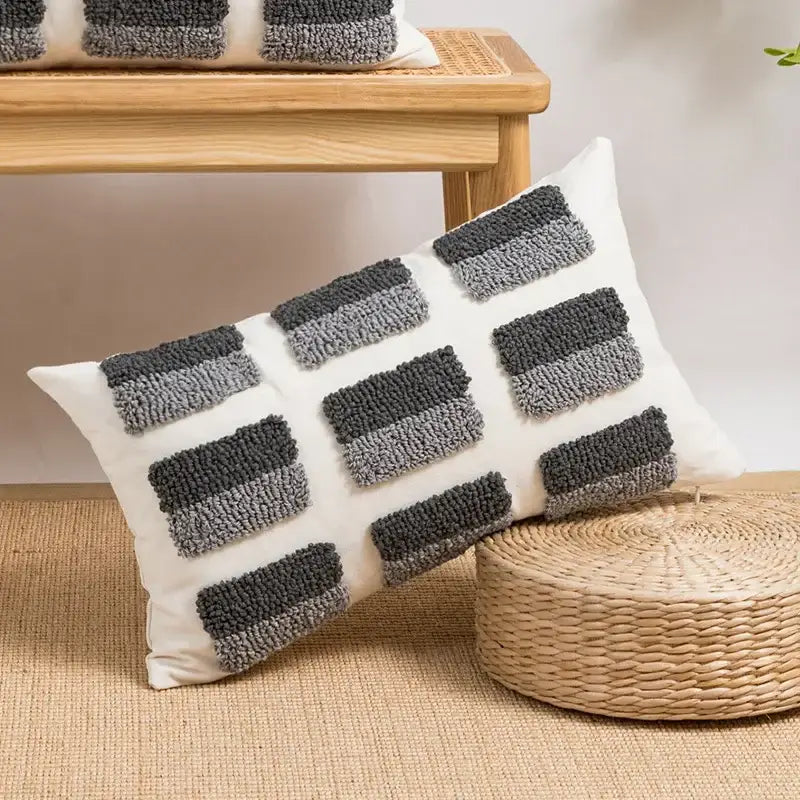 White Gray Boho Cushion