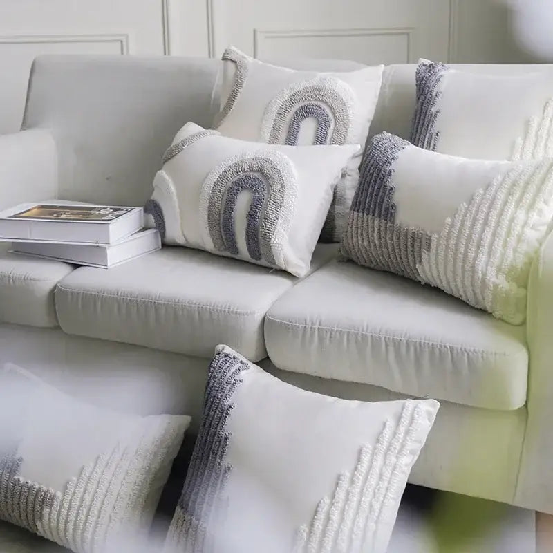 White Gray Boho Cushion