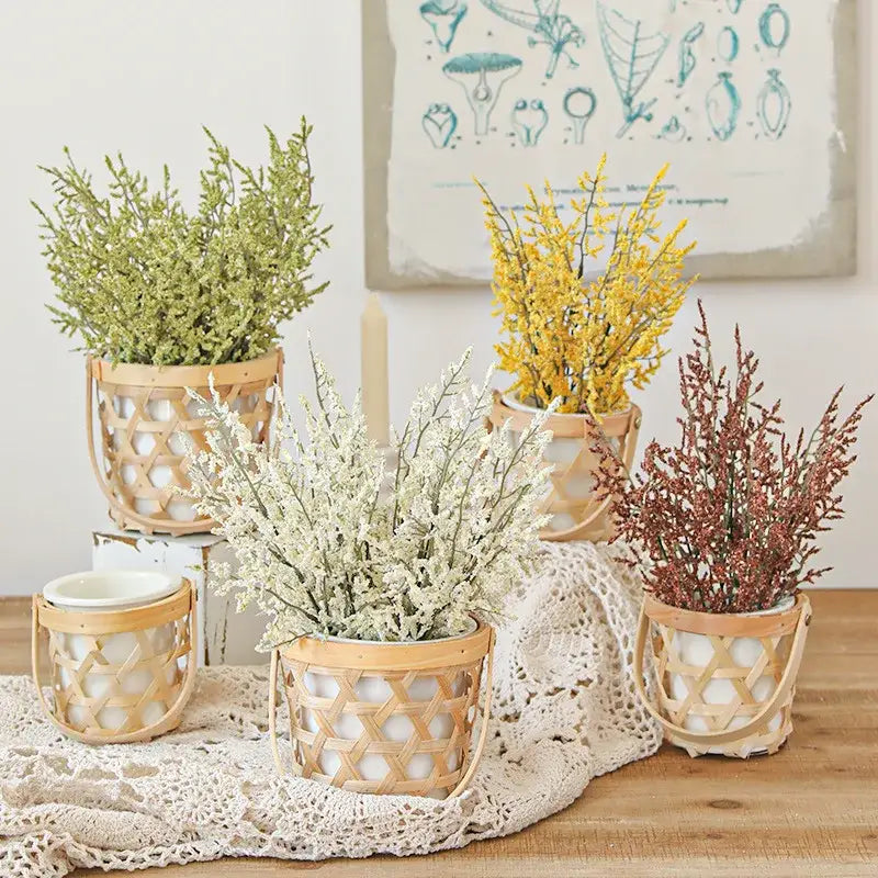 Wicker Basket Boho Pink White Home Decor Storage
