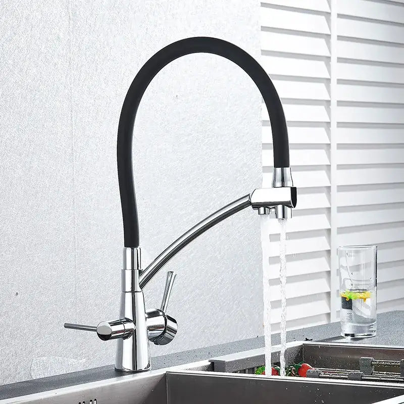 Brass Black Dual Spout Contemporary Faucet