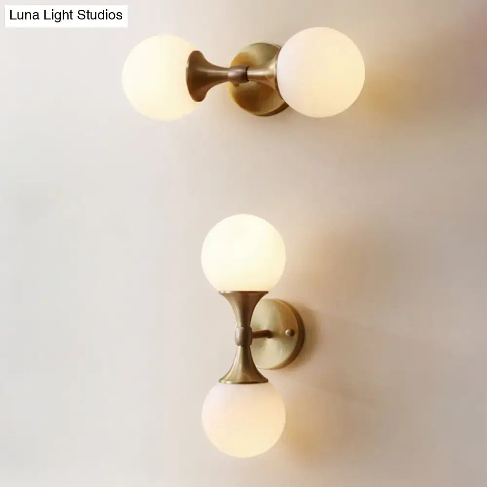 Wall Lamp Brass Ivory Glass Bedroom Sconce