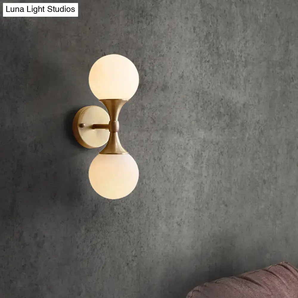 Wall Lamp Brass Ivory Glass Bedroom Sconce