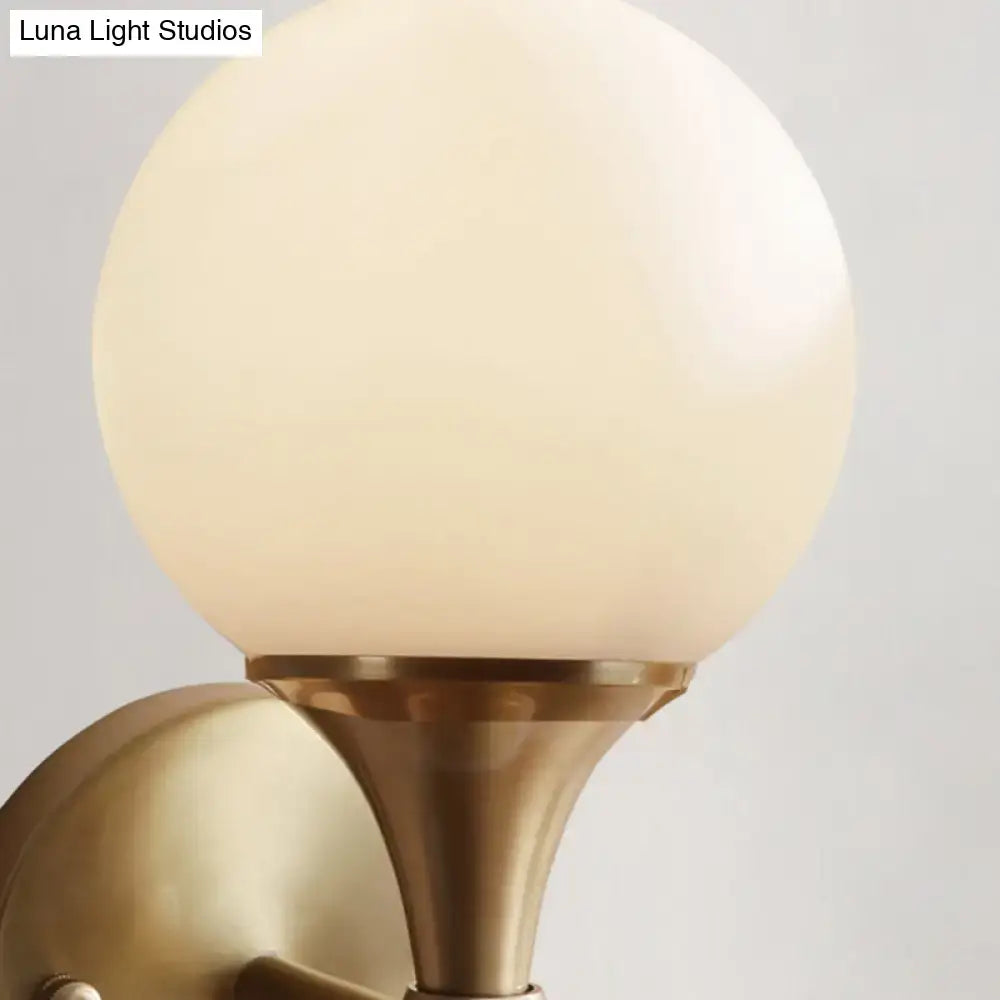 Wall Lamp Brass Ivory Glass Bedroom Sconce