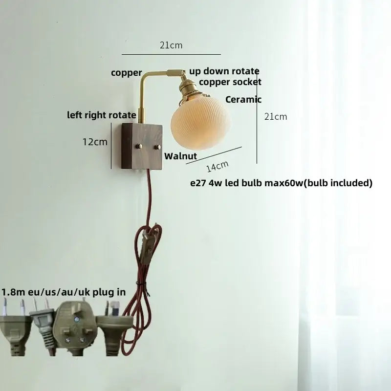 Brass Ceramic Dimmable Wall Sconce