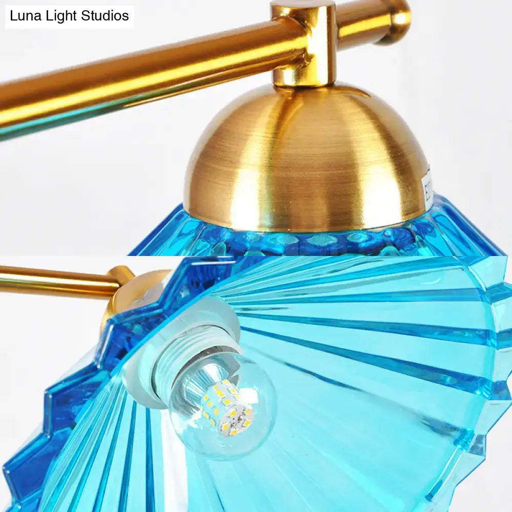 Blue Ribbed Pendant Light