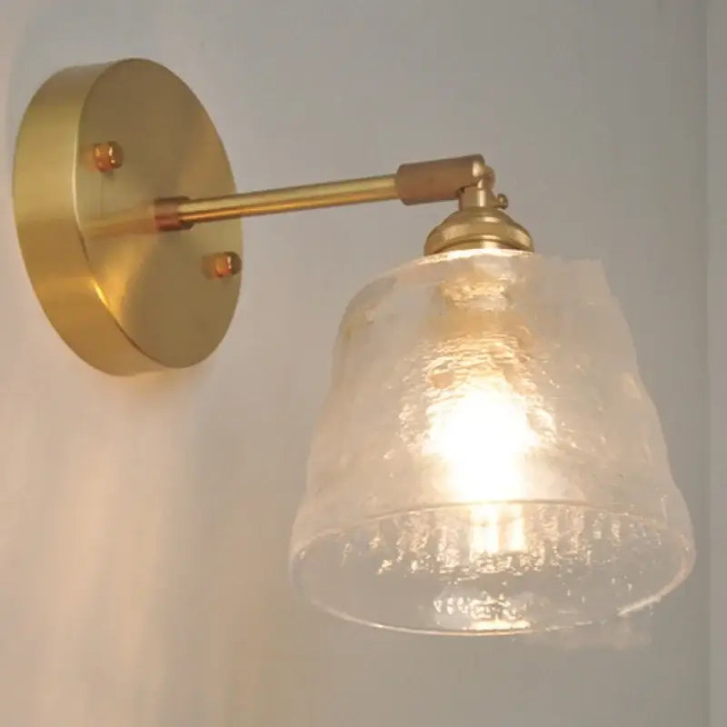 Brass Glass Pull-Chain Bedroom Sconce