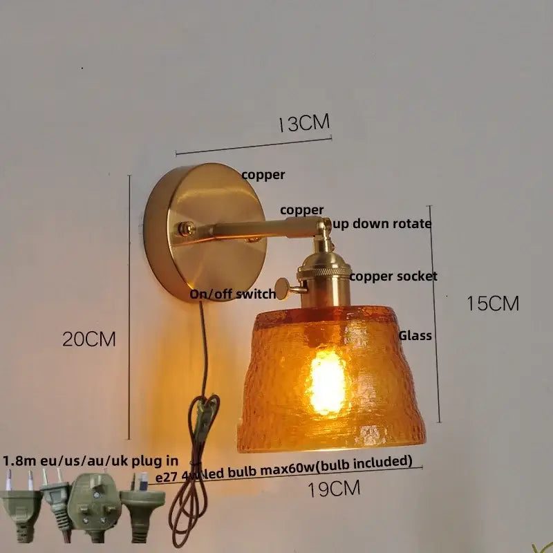 Brass Glass Pull-Chain Bedroom Sconce
