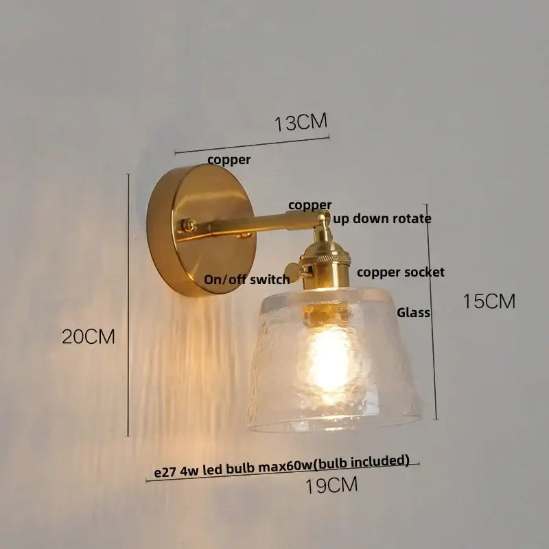 Brass Glass Pull-Chain Bedroom Sconce