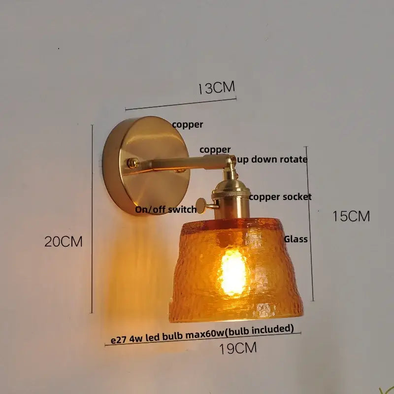 Brass Glass Pull-Chain Bedroom Sconce