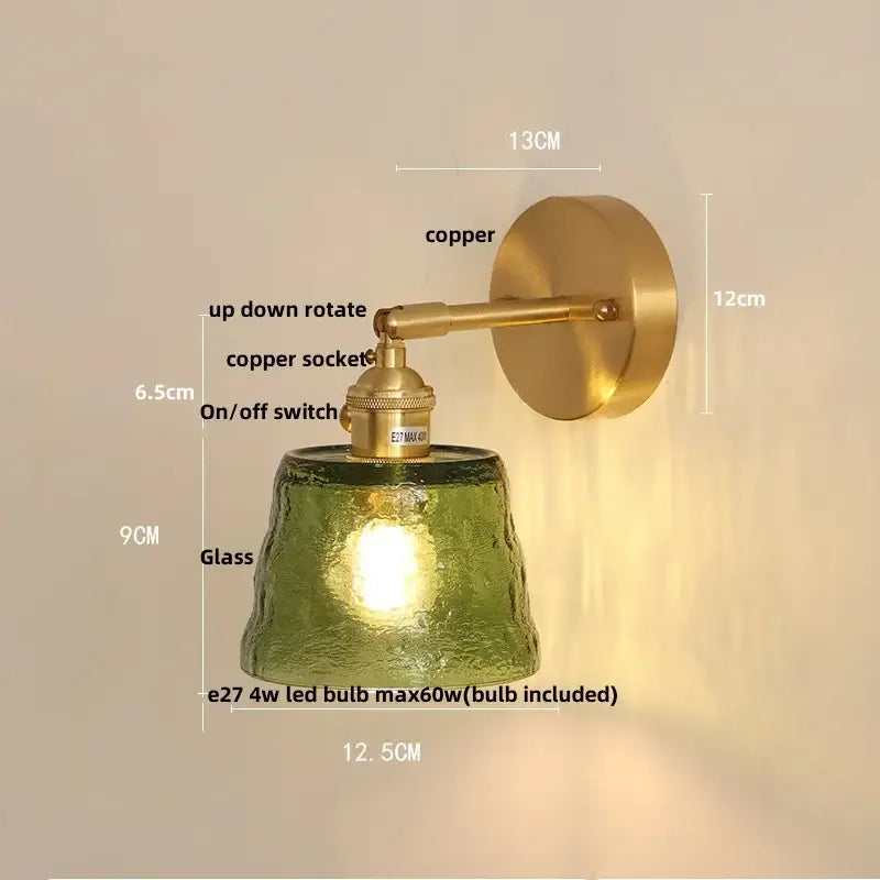 Brass Glass Pull-Chain Bedroom Sconce