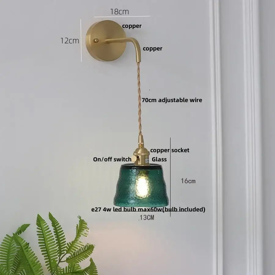 Brass Glass Pull-Chain Bedroom Sconce