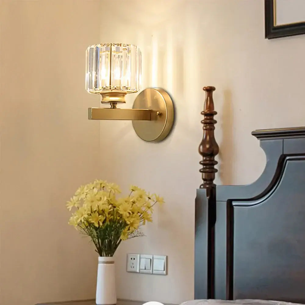 Brass Crystal Glass Bedroom Sconce