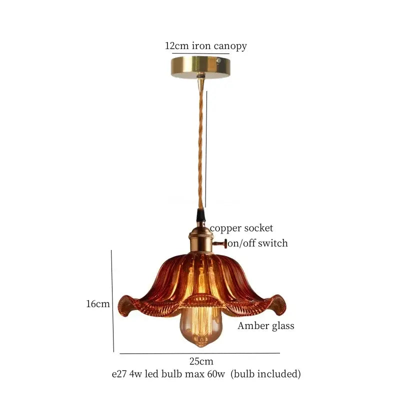 Brass Glass Lotus Pendant Light