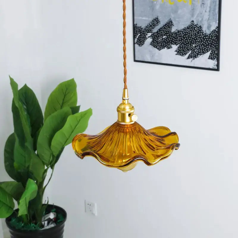 Brass Glass Lotus Pendant Light