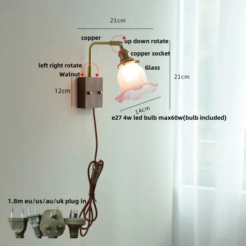 Brass Walnut Glass Sconce