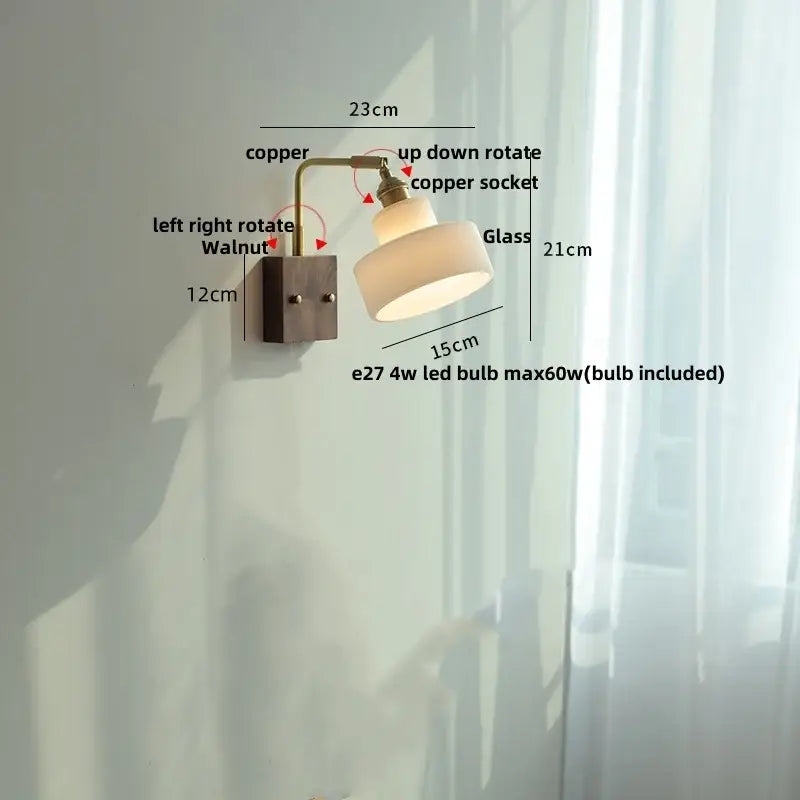 Brass Walnut Glass Sconce