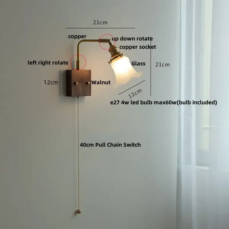 Brass Walnut Glass Sconce