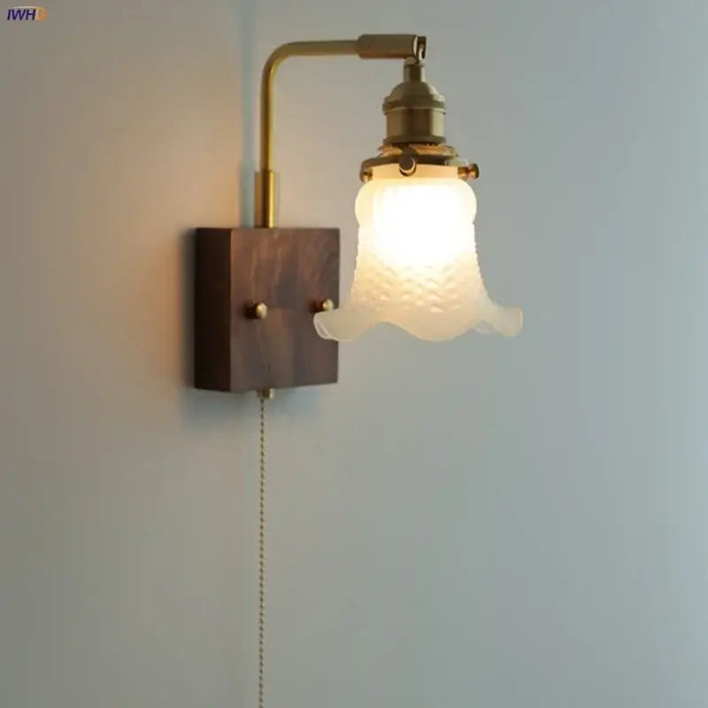 Brass Walnut Glass Sconce
