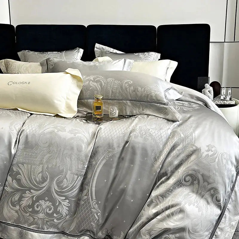 Silver Damask Bedding Set