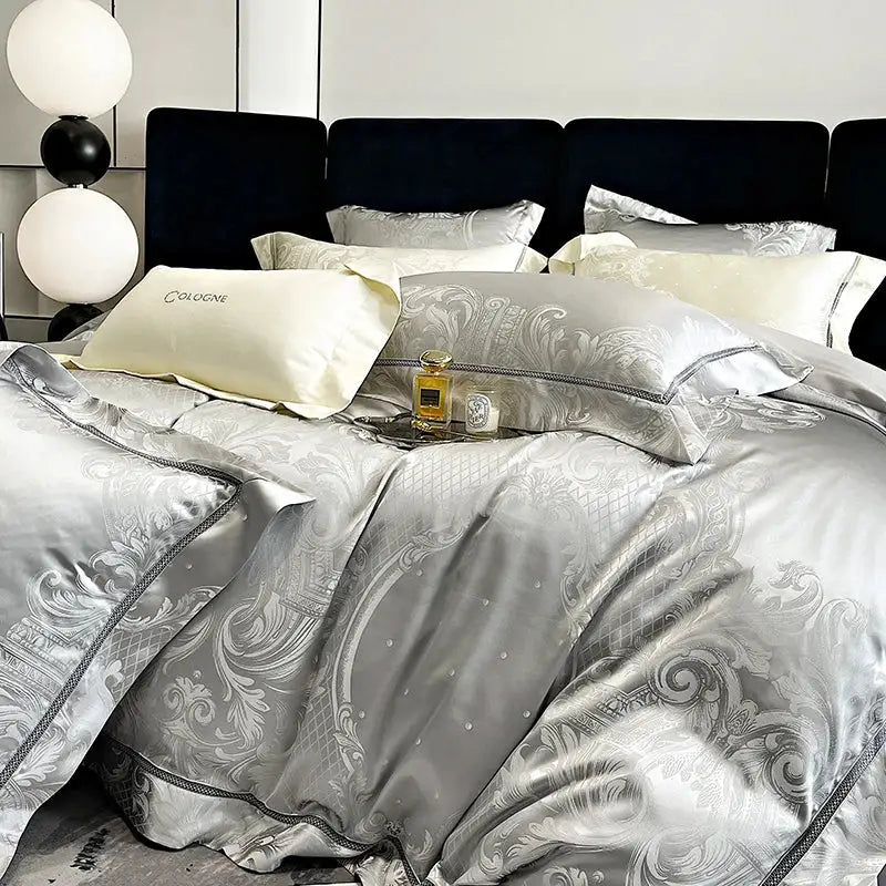 Silver Damask Bedding Set
