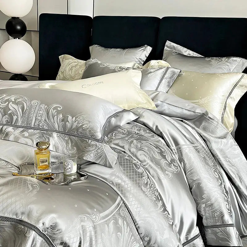 Silver Damask Bedding Set