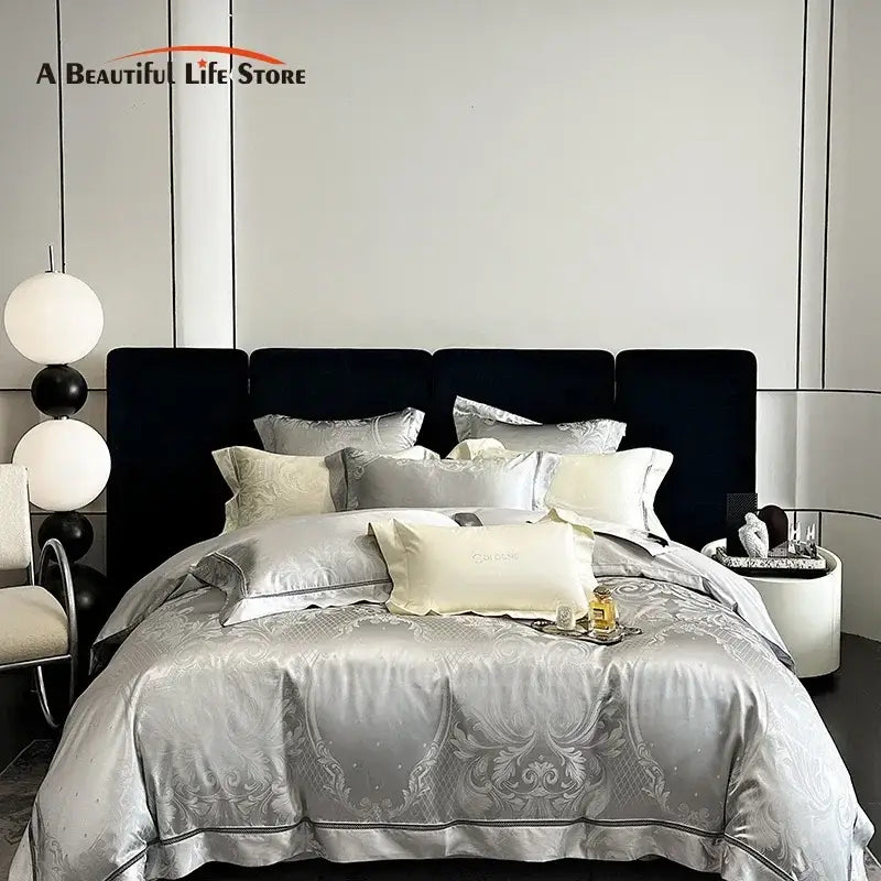 Silver Damask Bedding Set