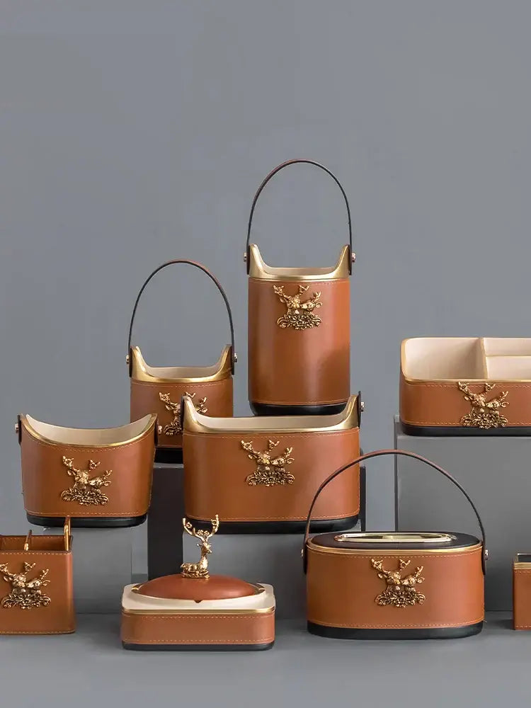 Brown Leather Storage Basket