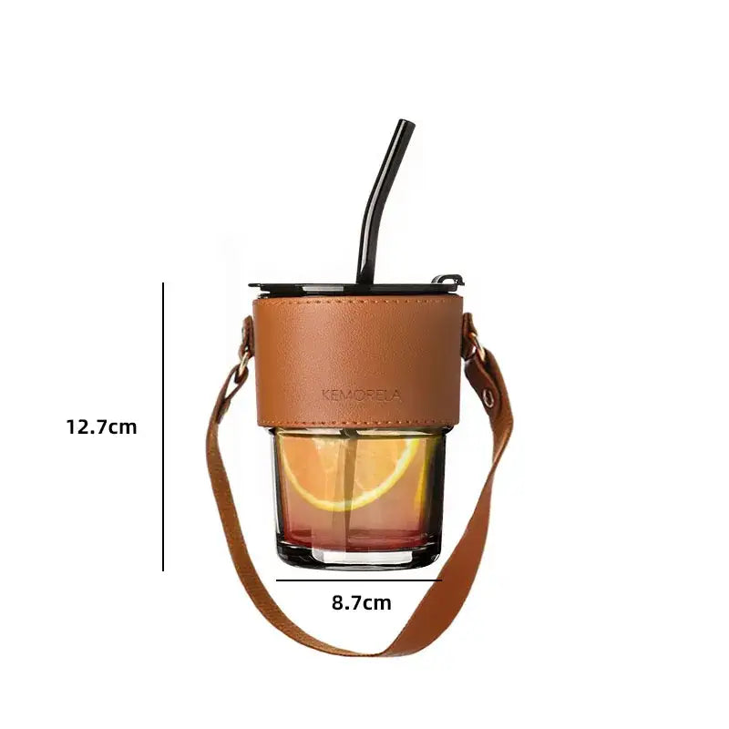Brown Leather Glass Tumbler