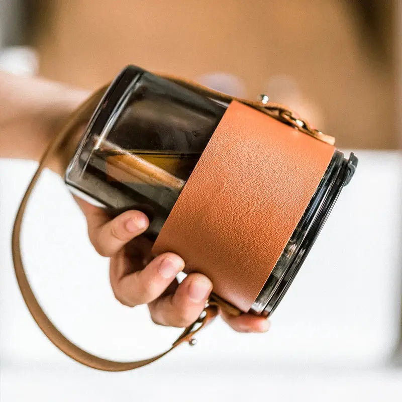 Brown Leather Glass Tumbler